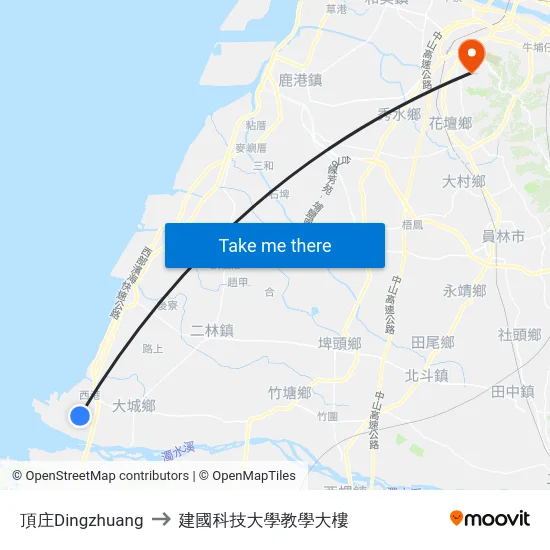 頂庄Dingzhuang to 建國科技大學教學大樓 map