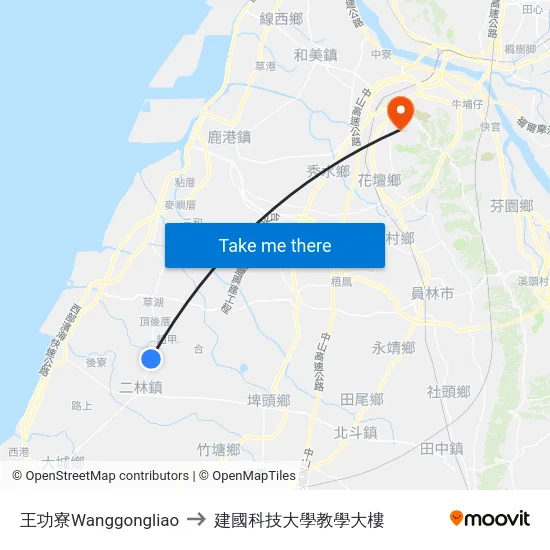 王功寮Wanggongliao to 建國科技大學教學大樓 map