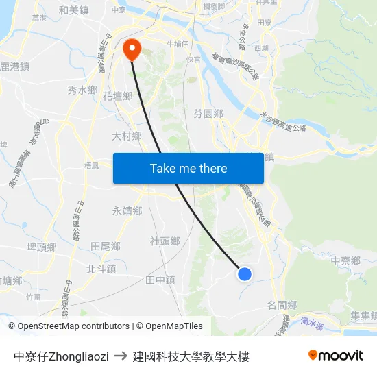 中寮仔Zhongliaozi to 建國科技大學教學大樓 map