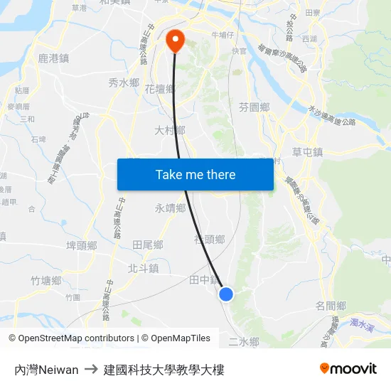 內灣Neiwan to 建國科技大學教學大樓 map