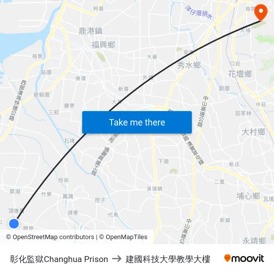 彰化監獄Changhua Prison to 建國科技大學教學大樓 map