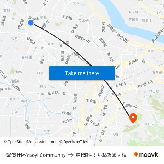 耀億社區Yaoyi Community to 建國科技大學教學大樓 map