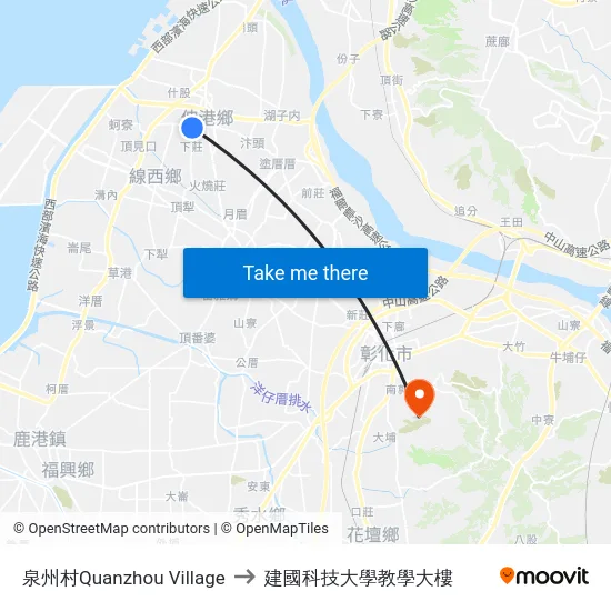 泉州村Quanzhou Village to 建國科技大學教學大樓 map