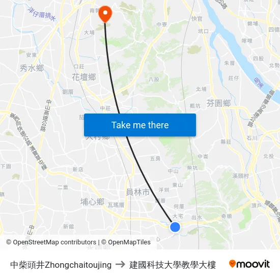 中柴頭井Zhongchaitoujing to 建國科技大學教學大樓 map
