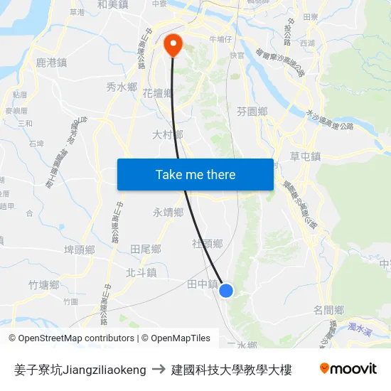 姜子寮坑Jiangziliaokeng to 建國科技大學教學大樓 map