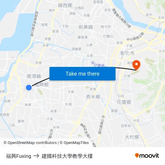 福興Fuxing to 建國科技大學教學大樓 map