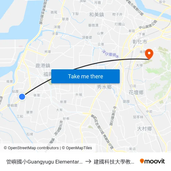 管嶼國小Guangyugu Elementary School to 建國科技大學教學大樓 map