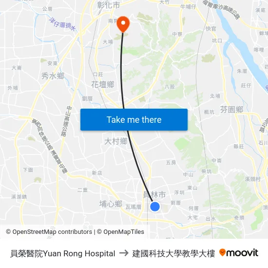 員榮醫院Yuan Rong Hospital to 建國科技大學教學大樓 map
