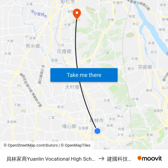 員林家商Yuanlin Vocational High School Of Home Economics &Business to 建國科技大學教學大樓 map