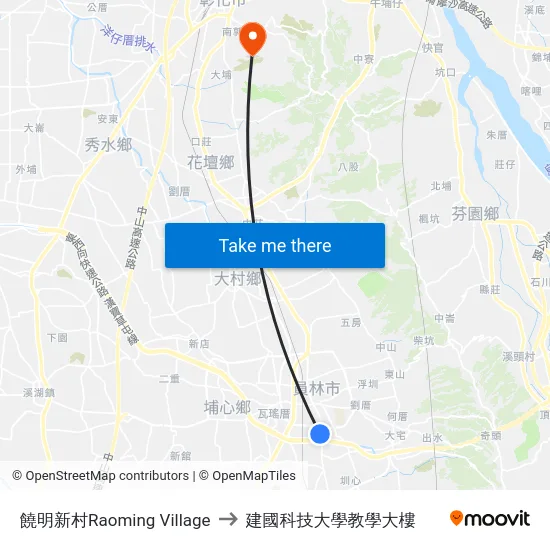 饒明新村Raoming Village to 建國科技大學教學大樓 map