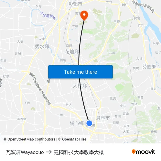 瓦窯厝Wayaocuo to 建國科技大學教學大樓 map