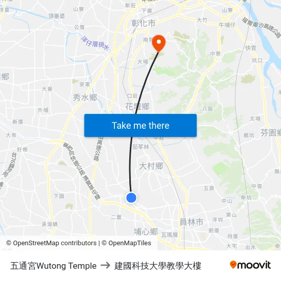五通宮Wutong Temple to 建國科技大學教學大樓 map