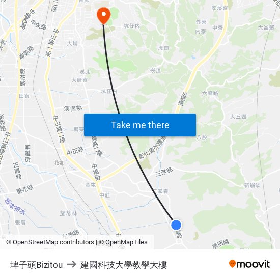 埤子頭Bizitou to 建國科技大學教學大樓 map