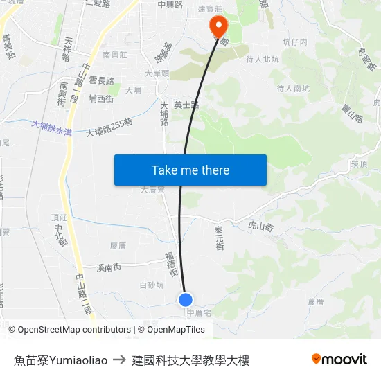 魚苗寮Yumiaoliao to 建國科技大學教學大樓 map