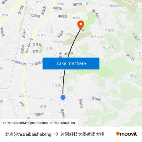 北白沙坑Beibaishakeng to 建國科技大學教學大樓 map