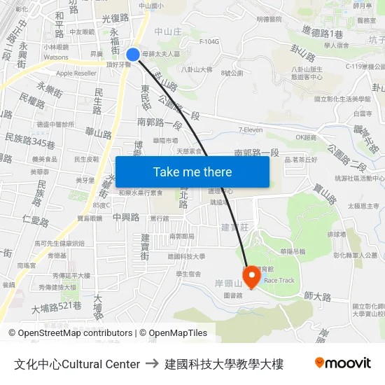 文化中心Cultural Center to 建國科技大學教學大樓 map