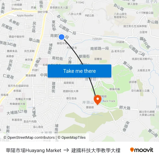 華陽市場Huayang Market to 建國科技大學教學大樓 map