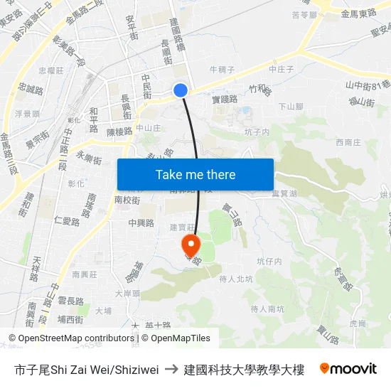 市子尾Shi Zai Wei/Shiziwei to 建國科技大學教學大樓 map