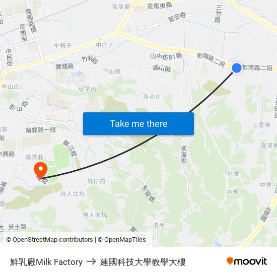 鮮乳廠Milk Factory to 建國科技大學教學大樓 map