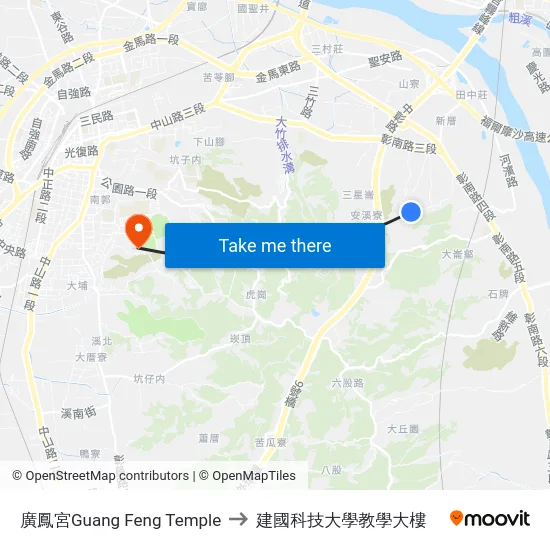 廣鳳宮Guang Feng Temple to 建國科技大學教學大樓 map
