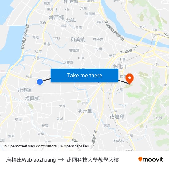 烏標庄Wubiaozhuang to 建國科技大學教學大樓 map