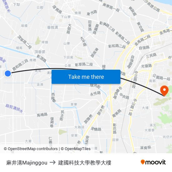 麻井溝Majinggou to 建國科技大學教學大樓 map