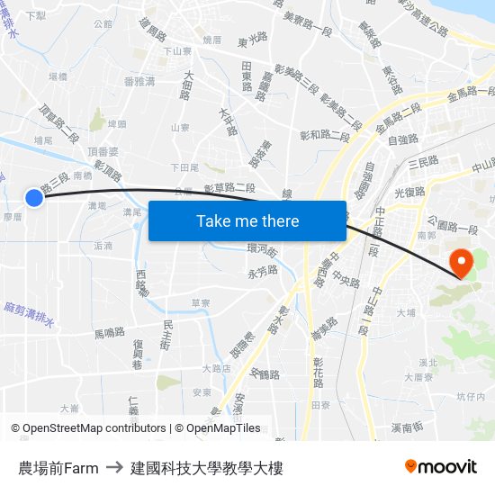 農場前Farm to 建國科技大學教學大樓 map