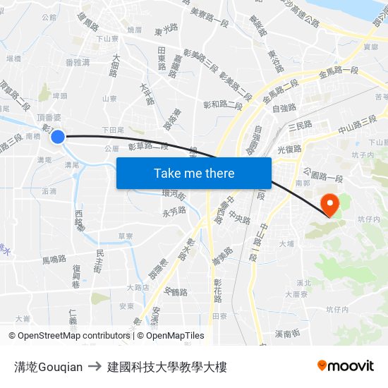溝墘Gouqian to 建國科技大學教學大樓 map