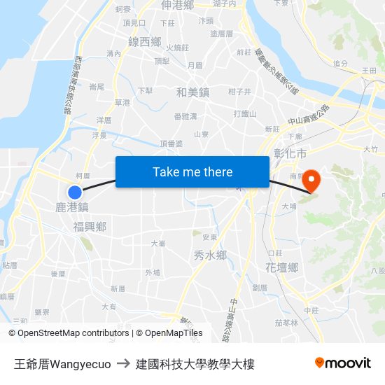 王爺厝Wangyecuo to 建國科技大學教學大樓 map