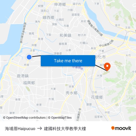 海埔厝Haipucuo to 建國科技大學教學大樓 map