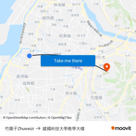 竹圍子Zhuweizi to 建國科技大學教學大樓 map
