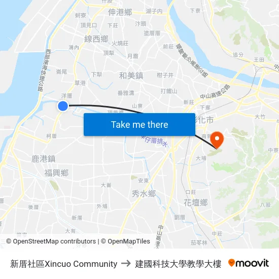 新厝社區Xincuo Community to 建國科技大學教學大樓 map