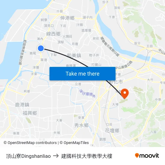 頂山寮Dingshanliao to 建國科技大學教學大樓 map