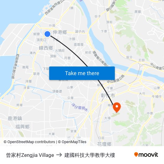 曾家村Zengjia Village to 建國科技大學教學大樓 map