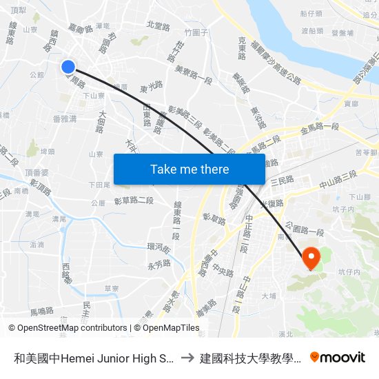 和美國中Hemei Junior High School to 建國科技大學教學大樓 map