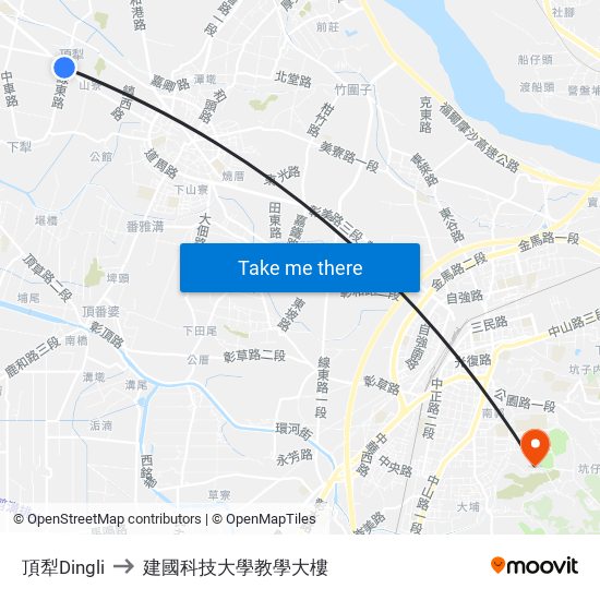 頂犁Dingli to 建國科技大學教學大樓 map