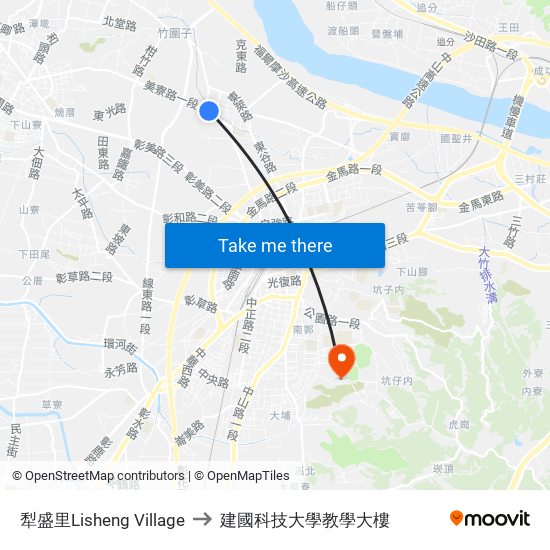 犁盛里Lisheng Village to 建國科技大學教學大樓 map