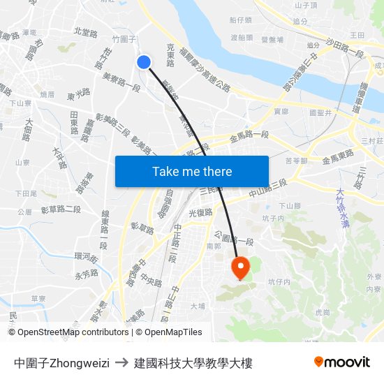 中圍子Zhongweizi to 建國科技大學教學大樓 map