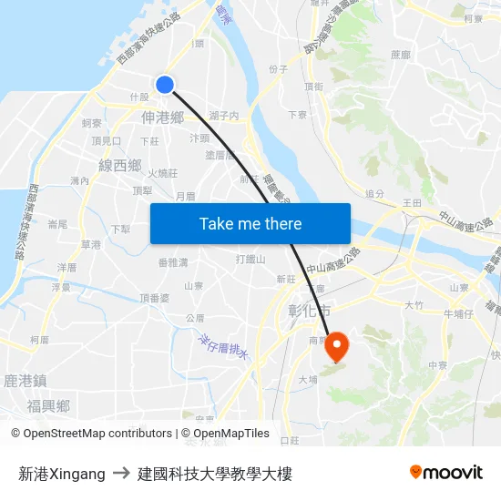 新港Xingang to 建國科技大學教學大樓 map