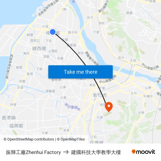 振輝工廠Zhenhui Factory to 建國科技大學教學大樓 map