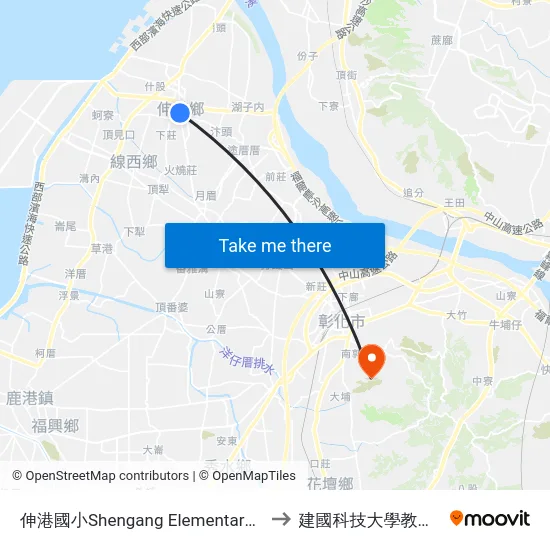 伸港國小Shengang Elementary School to 建國科技大學教學大樓 map