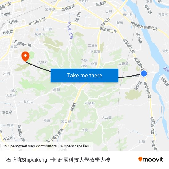 石牌坑Shipaikeng to 建國科技大學教學大樓 map