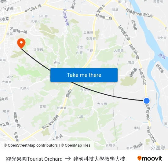 觀光果園Tourist Orchard to 建國科技大學教學大樓 map