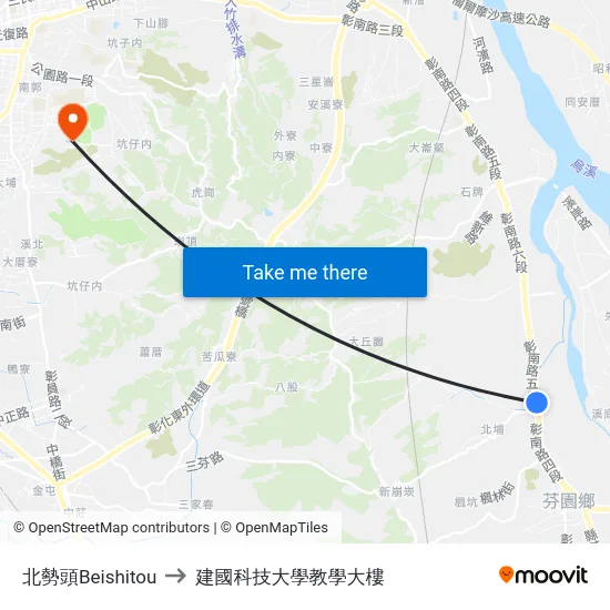 北勢頭Beishitou to 建國科技大學教學大樓 map