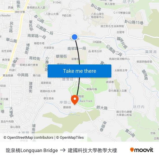 龍泉橋Longquan Bridge to 建國科技大學教學大樓 map