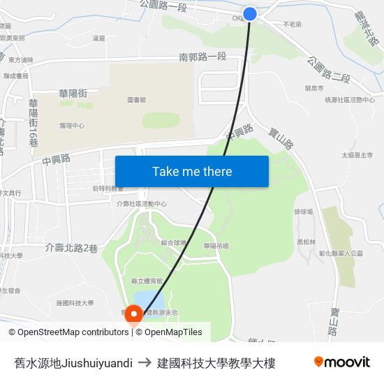 舊水源地Jiushuiyuandi to 建國科技大學教學大樓 map