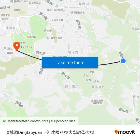 頂桃源Dingtaoyuan to 建國科技大學教學大樓 map