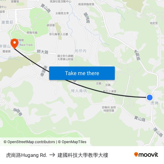 虎崗路Hugang Rd. to 建國科技大學教學大樓 map