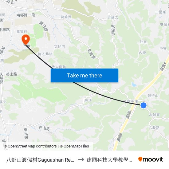 八卦山渡假村Gaguashan Resort to 建國科技大學教學大樓 map