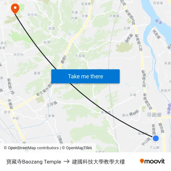 寶藏寺Baozang Temple to 建國科技大學教學大樓 map
